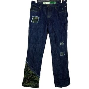 Johnny Girl Jeans Women 8/9 Camo Patches Y2K Distressed Rhinestones Embellished